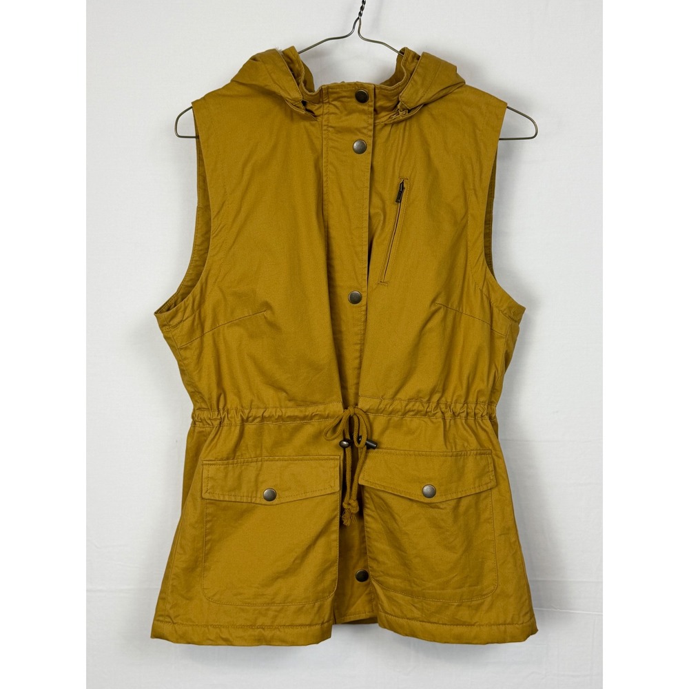 Love Tree Women Cotton Vest Size M Yellow Faux Fur Lined Hooded Utility 8557VS
